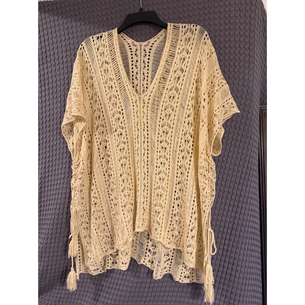 Unbranded Crochet  Women OS Cream Excellent Tassel Side Tie Knit Cover Up